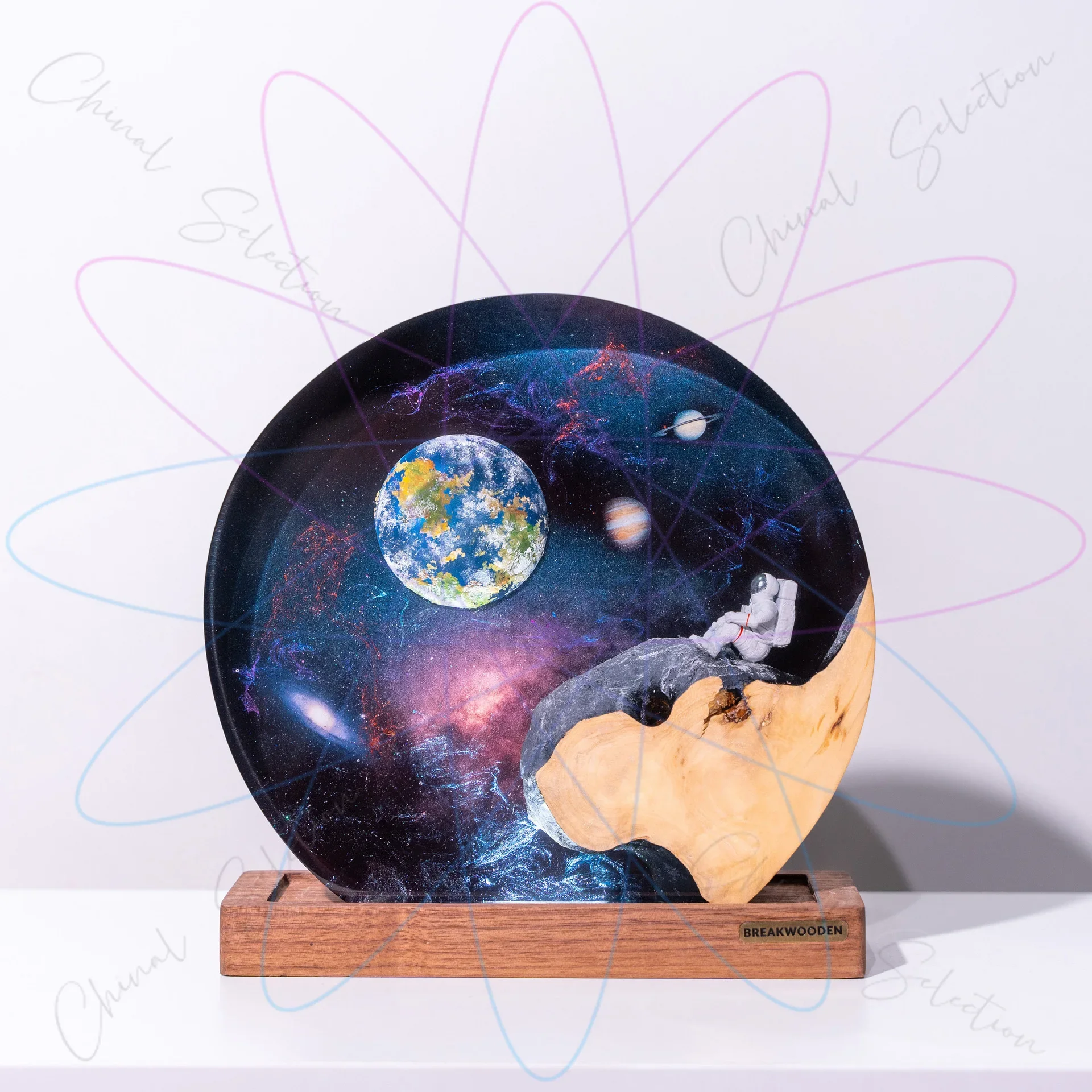 Interstellar Epoxy Light Space Galaxy Resin Wood Night Light Astronaut Resin Wood Art Light Ornament