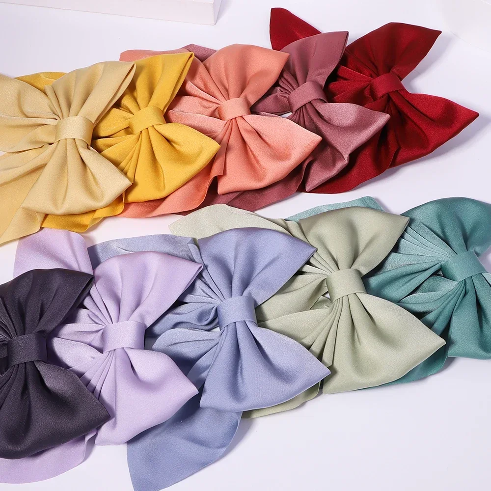 New Sweet Bows Hairpins Solid Color Bowknot Hair Clips For Girls Satin Butterfly Barrettes Duckbill Clip Kids Hair Accessories