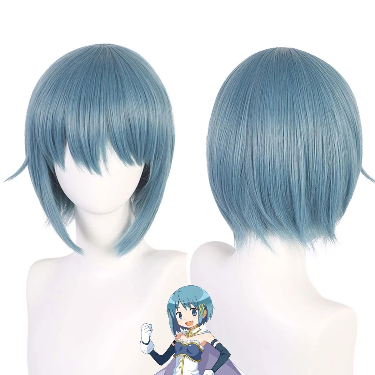 Женщины Puella Magi Madoka Miki Sayaka Косплей Сине-серые термостойкие парики для волос