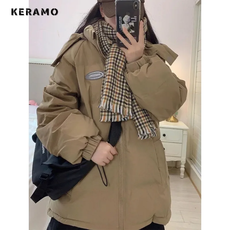 Women\'s Vintage Harajuku Long Sleeve Outerwear Hood Maxi X-Long Parkas Casual Solid Color Jacket 2023 Winter Retro Warm Coat