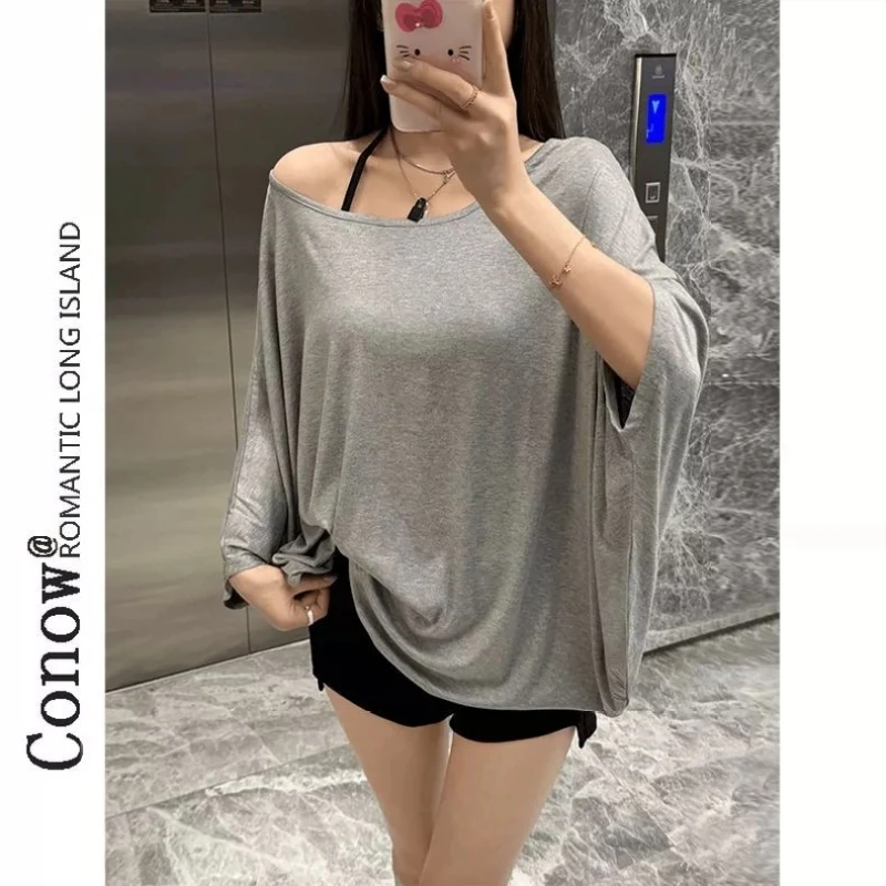 الصيف قصيرة الأكمام كسول نمط البلوفرات فضفاضة أعلى البساطة الشباب كل مباراة شارع العليا تي شيرت أزياء عارضة النساء الملابس #3