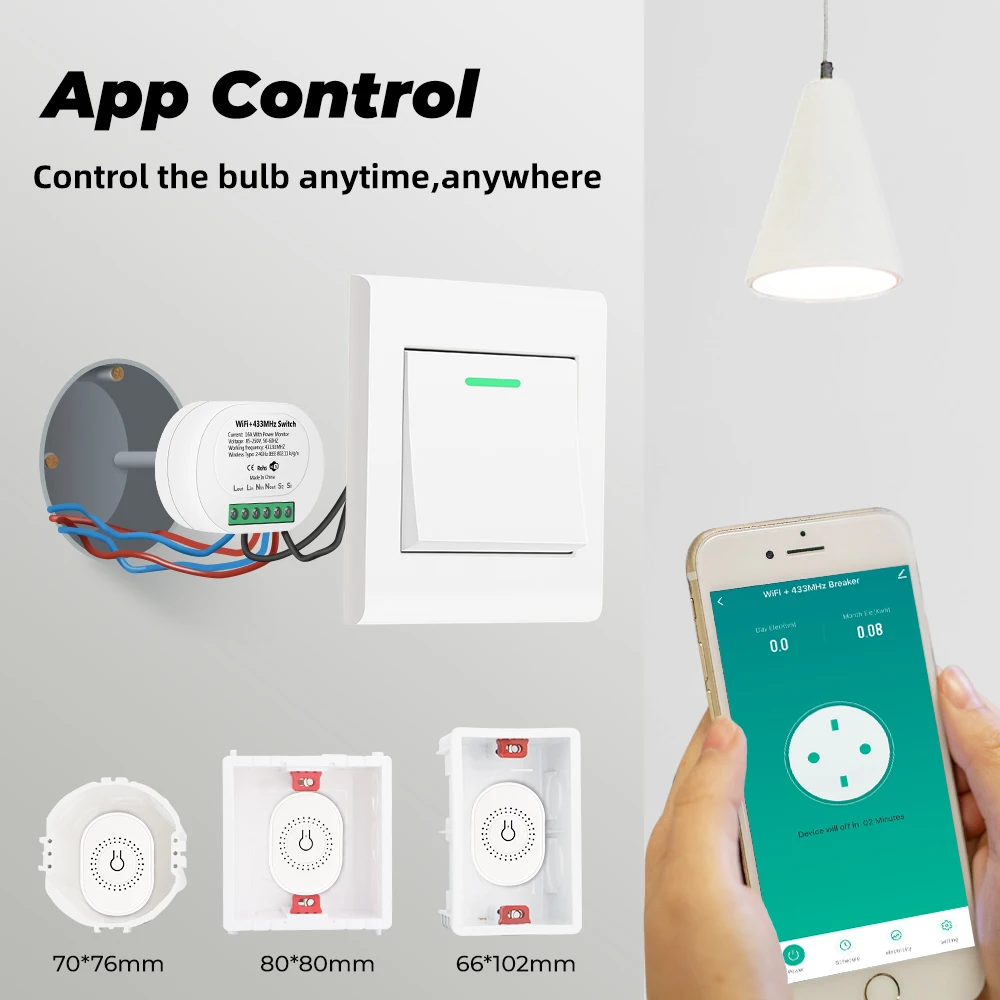 Tuya RF433 WiFi Smart Switch with Power Monitor 16A 2-Way Mini Breaker Relay Smart Life APP Voice Control Work with Alexa Google