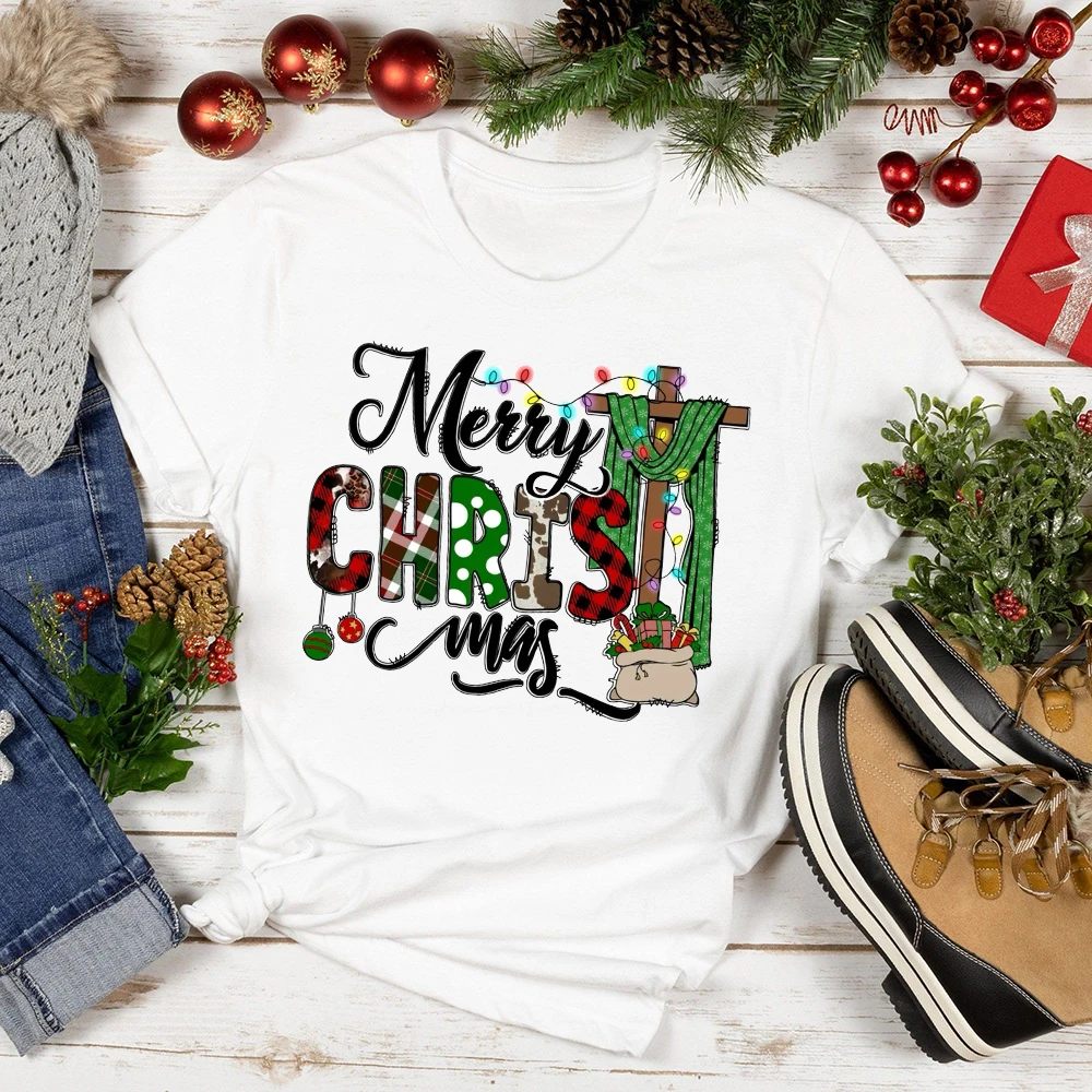 

Merry Christmas Shirts Women Funny Merry Christmas Lights Graphic Tees Xmas Tree T-Shirt Holiday Tops Clothes