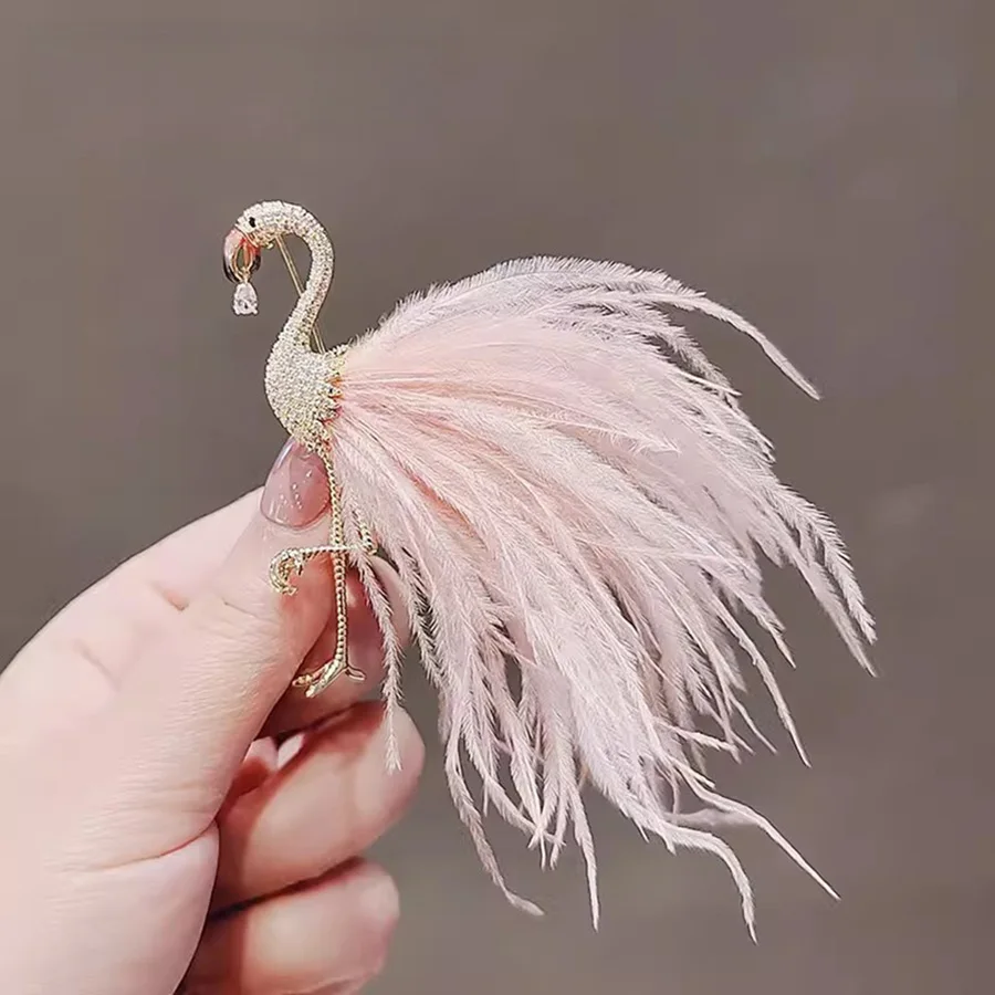 Elegant Women Girls Fashion Feather Flamingo Badges Pin Exqusitie Korean Style Unisex Animal Classic Brooch Jewelry