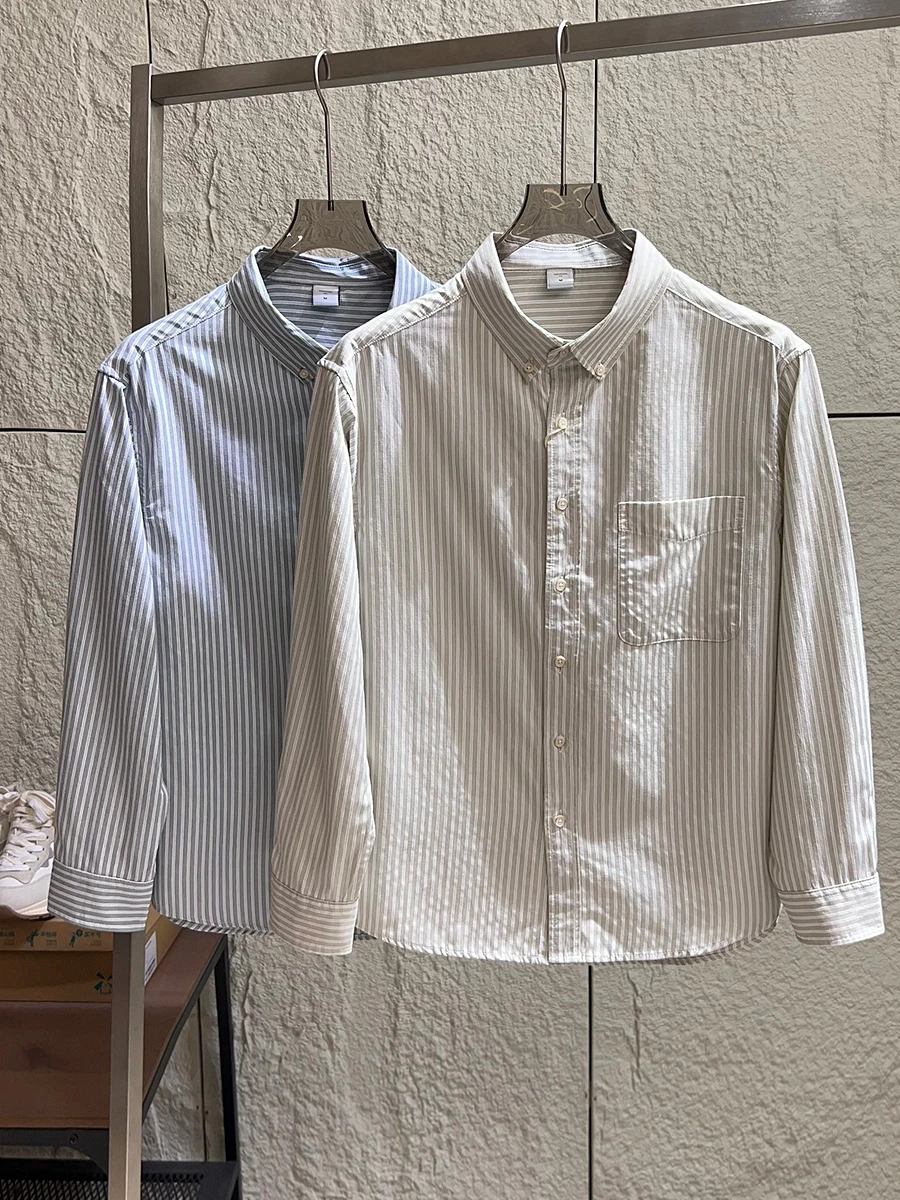 

Quality Series Men's Casual Cotton Long Sleeve Shirt Breathable Comfortable Spring Season Stripe Pattern Loose Fit Style