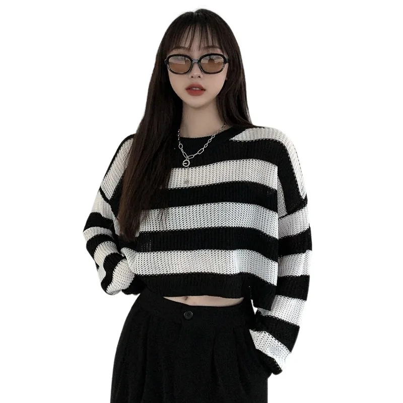 Womens Color Block Sweaters Long Sleeve Crewneck Pullover Knit Jumper Tops