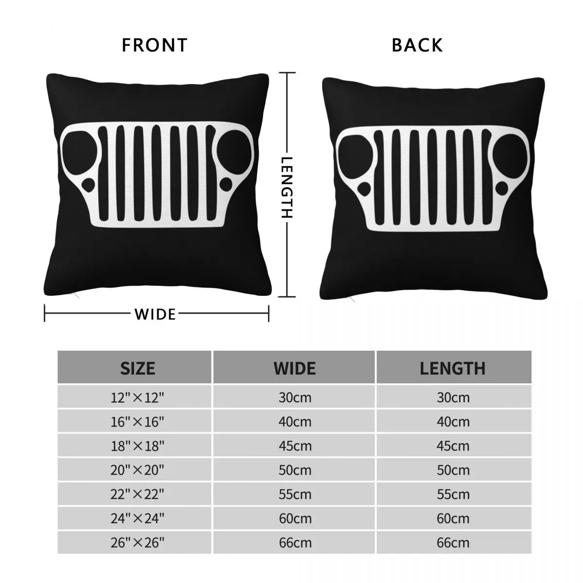 Wrangler CJ Front Grill 4x4 Vehicle Pillowcase Polyester Linen Velvet Pattern Decor Throw Pillow Case Sofa Seater Cushion Cover