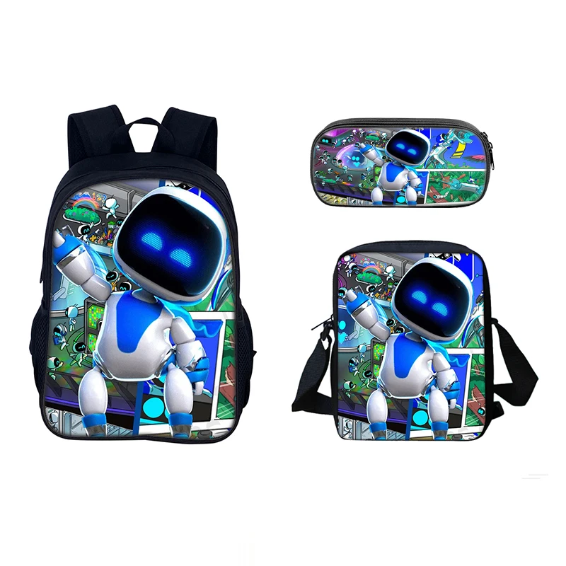 Games Astro Bot 3 Pcs Set Child Backpack,Shoulder Bags, Pencil Bags, Light Weight School Backpack, Bags for Boys Girls Best Gift