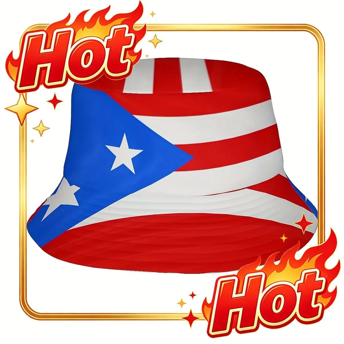 Custom 1pc of a Charming Cartoon Fisherman Hat for Puerto Rico Independence Day, Ideal for All Genders, Lightweight And Sturdy