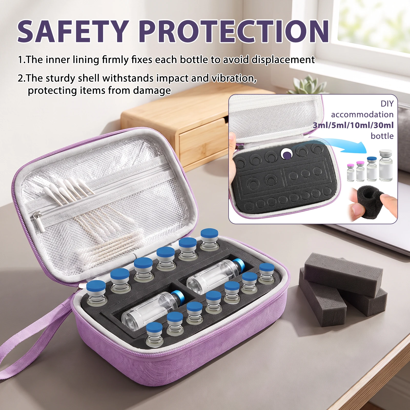 Insulin Vial Protector Case Peptide Storage Organizer Adjustable Foam for 3ml 5ml 10ml 30ml Vials Pen Travel Fridge
