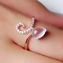 Huitan Pink Simulated Opal Women Rings Exquisite New Finger Accessories Rose Gold Color Sweet Lady Index Ring Statement Jewelry