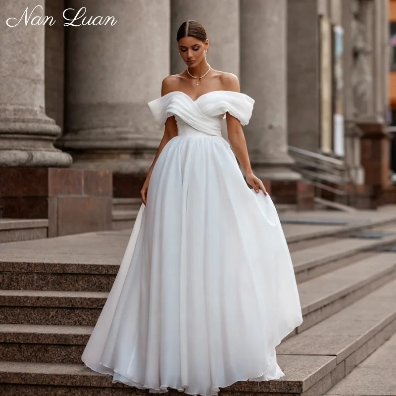 26Lightweight Outdoor Wedding Dress Sculpt Off Shoulder Neck Matte Organza Plain A Line Bridal Gown Vestidos de Novia Customized