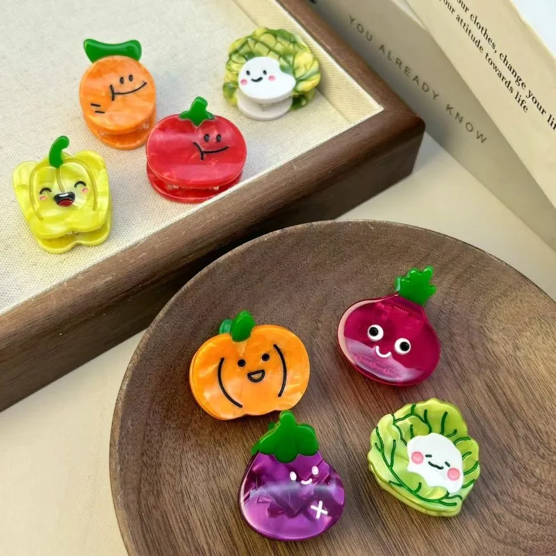 Nuevo coreano lindo dibujos animados verduras pelo garra acetato verano pequeña calabaza berenjena cangrejo pinzas para el cabello para mujer accesorios para el cabello