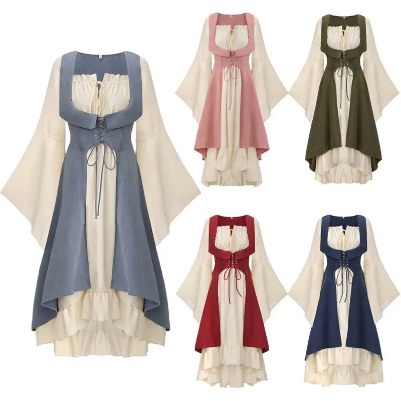 

Women's Retro Court Pirate Dress Halloween Costume Stage Play Performance Clothing Artistic Medieval Period Ladies Gown