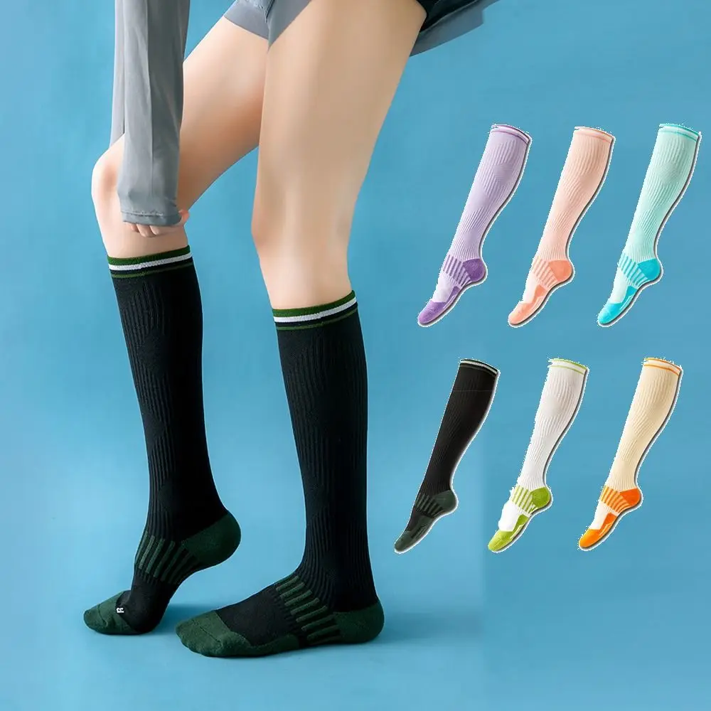 Solid Color Sport Compression Socks Antislip Absorb Sweat Thigh Tube Socks Breathable Deodorization Knee High Stockings Women