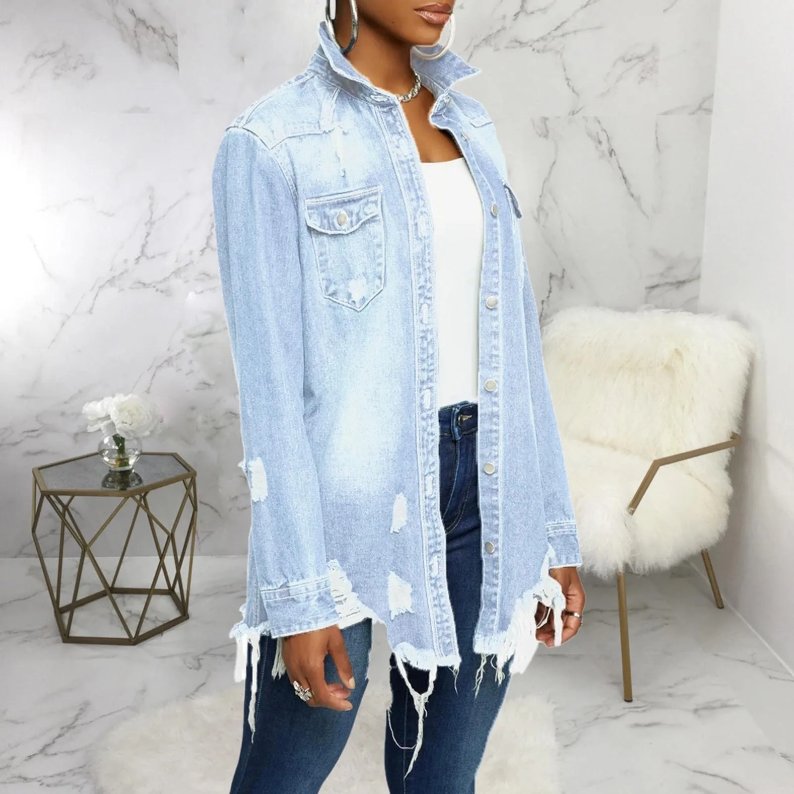 Jean Jackets For Women Fashion Oversized Button Down Denim Jacket Western Fall Shacket Jacket Girl Coat Women Dress Jacket