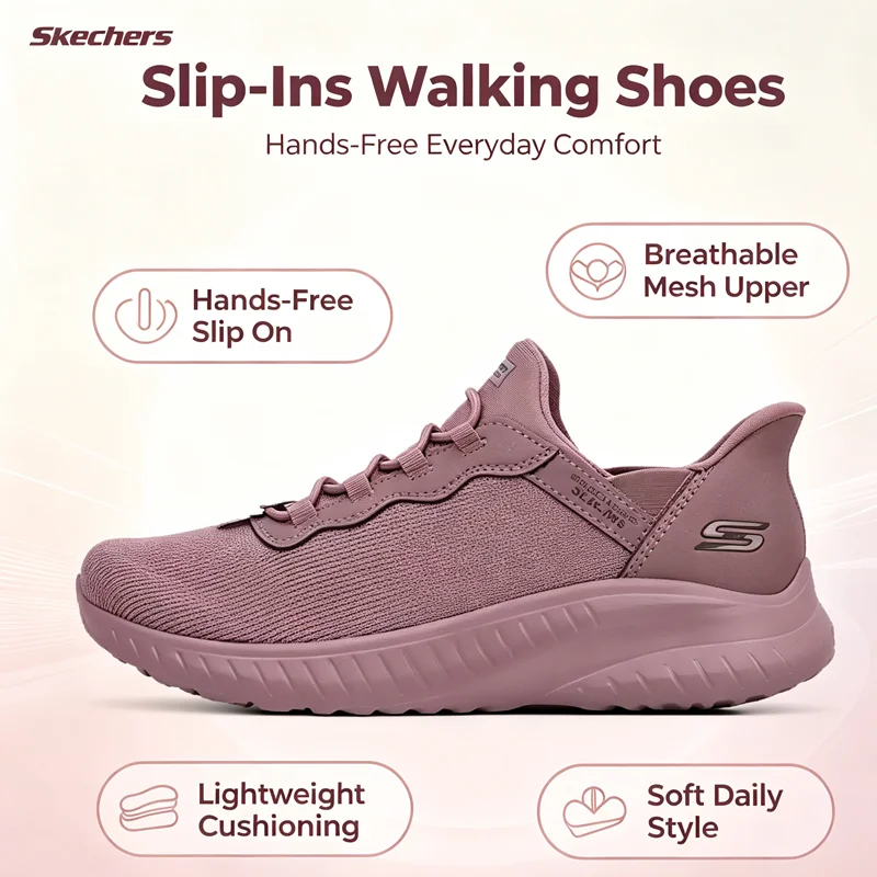 Skechers Women Slip‑Ins Casual Shoes 117500‑MVE Mauve Hands‑Free Lightweight Breathable Walking Sneakers