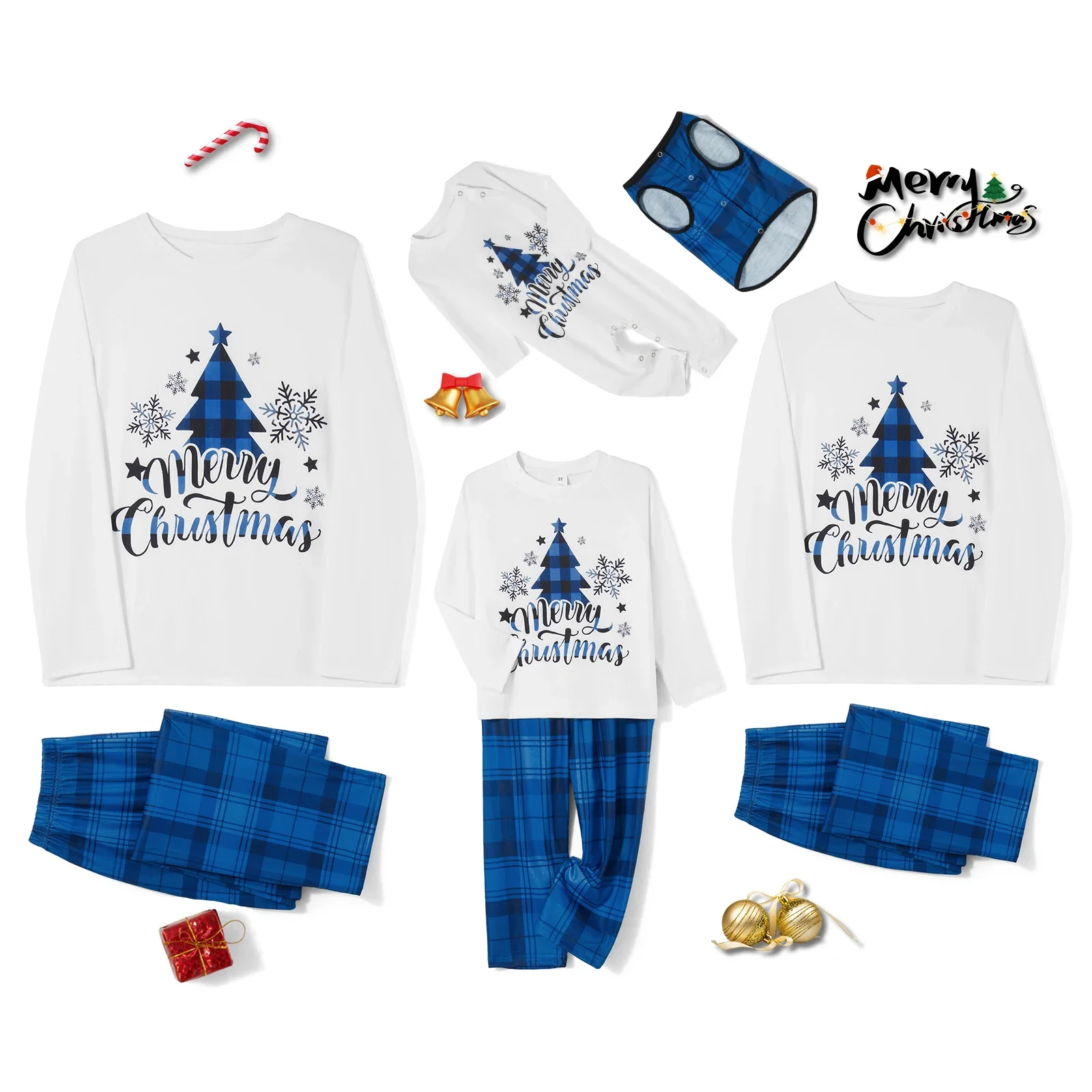 Family Matching Christmas Pajamas Christmas Tree&Letter Print Long Sleeved T shirt Rompers Plaid Trousers Sleepwear Homewear HOT