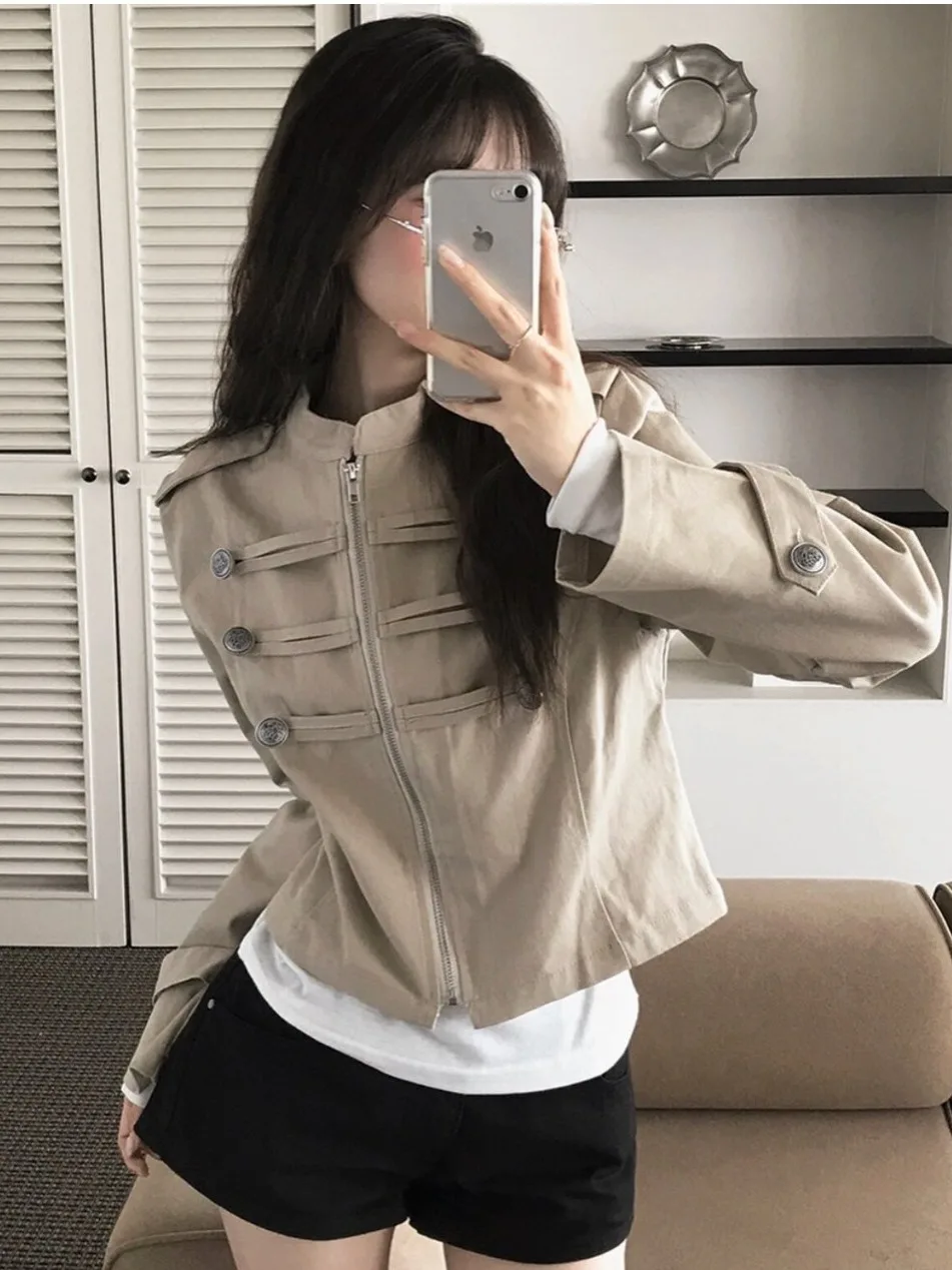 Retro Style Short Outerwear Women's Jacket Chic Autumn Winter New Arrival Button Zipper Stand Collar Loose Fit High End Feeling