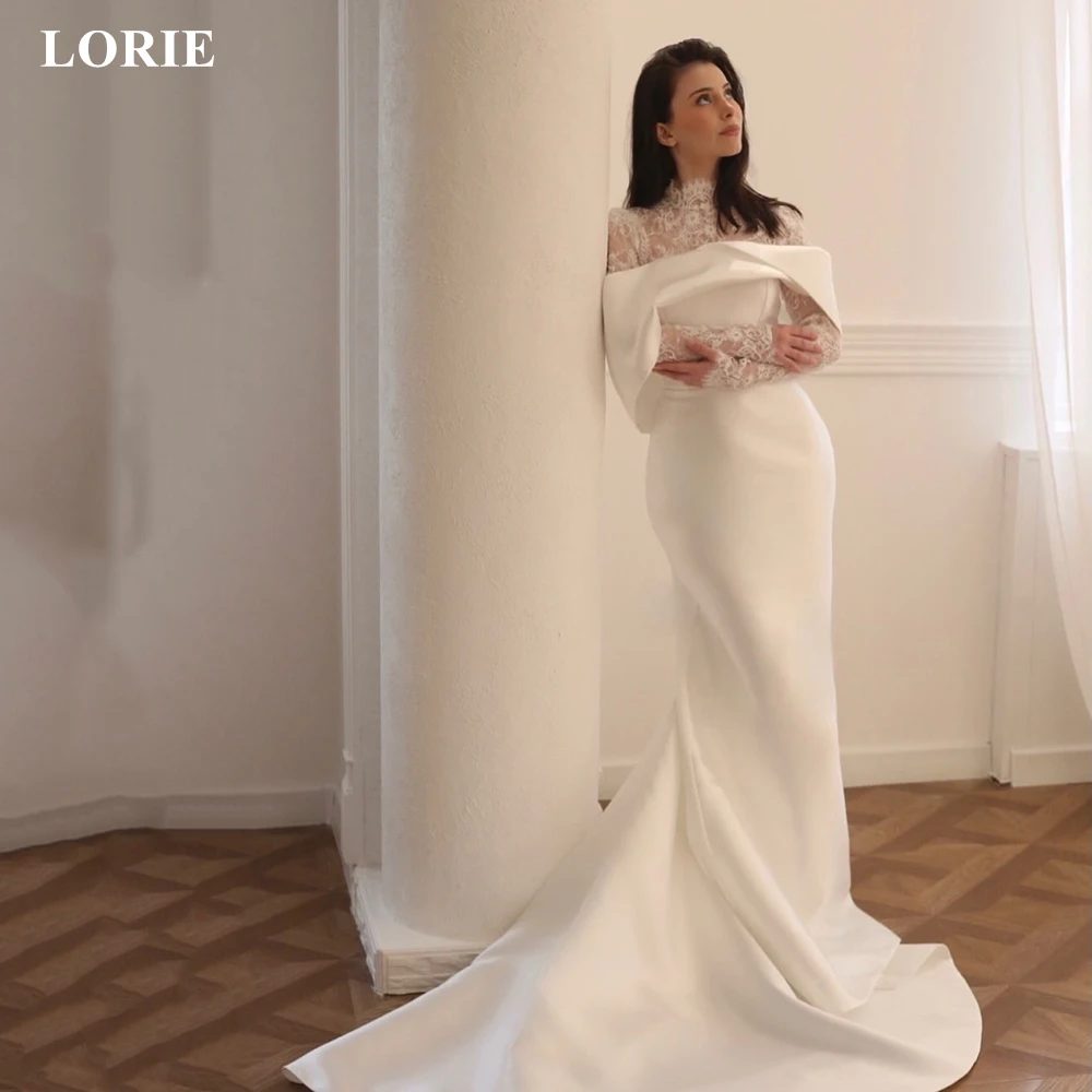 

LORIE Elagant Satin Wedding Dress Lace Patchwork Off The Shoulder Bridal Gowns Modern Mermaid Women Vestido De Novia Customized