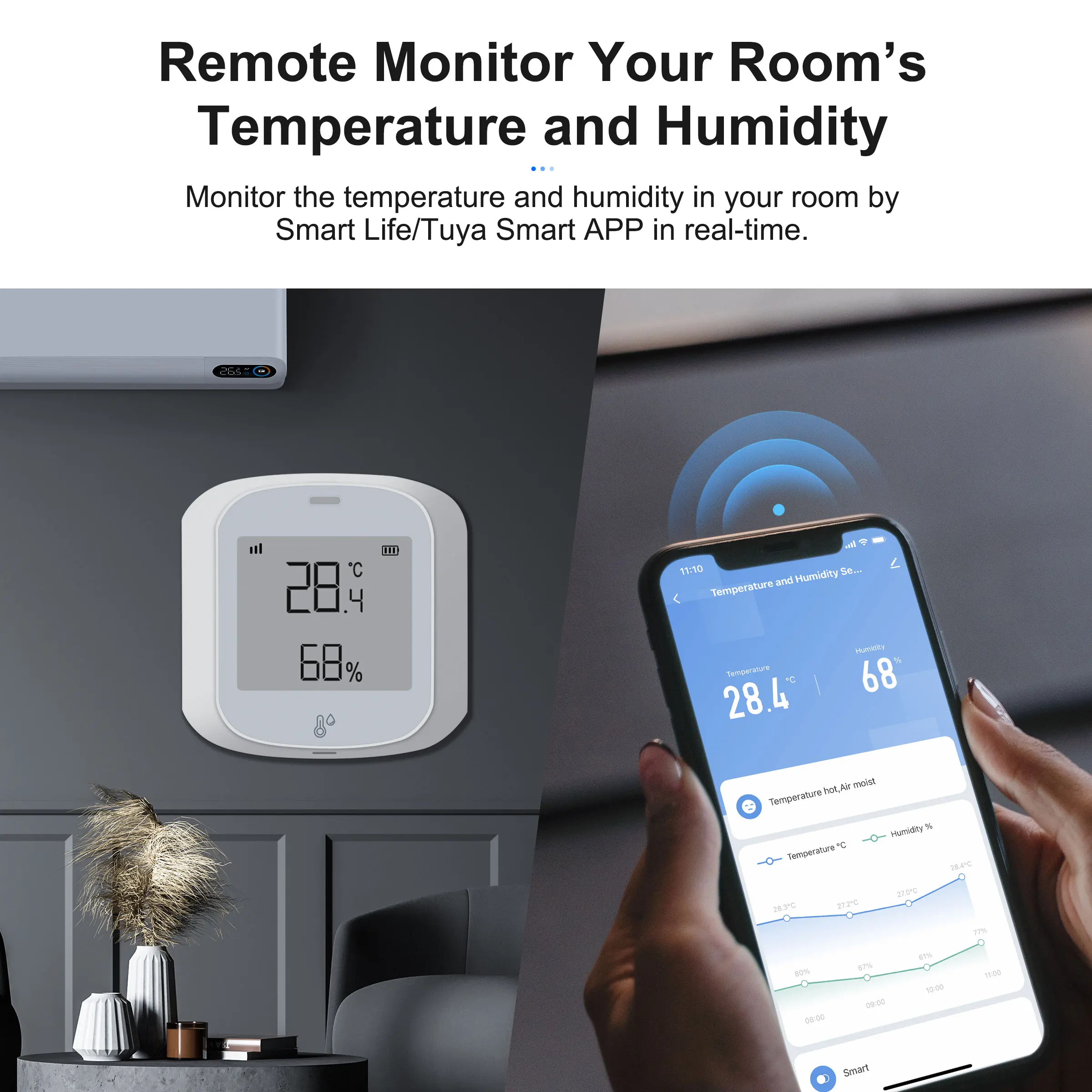 GIRIER Tuya ZigBee Temperature and Humidity Sensor Wireless Smart Home Thermometer Hygrometer Works with Alexa Alice Hey Google