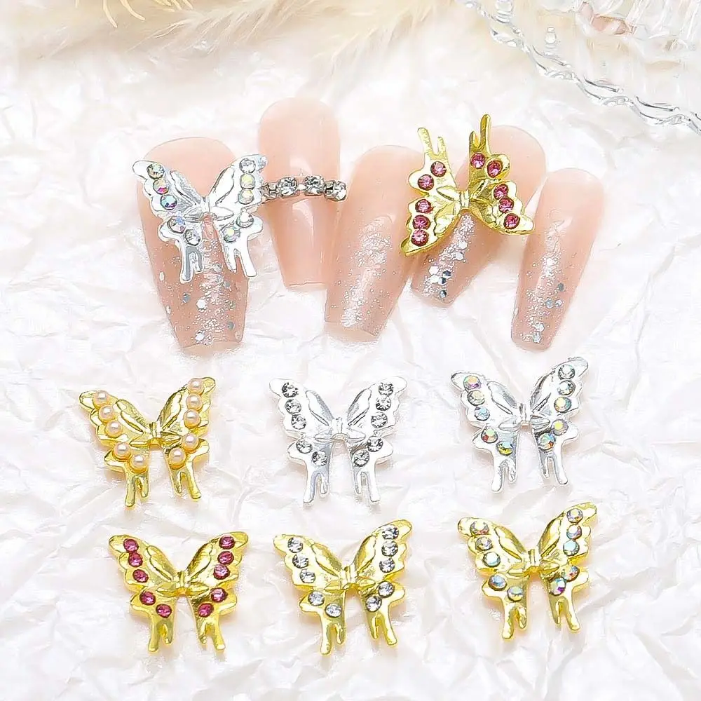 Breloques papillon en cristal AB pour ongles, accessoires de décoration, or et argent, lot de 3 pièces