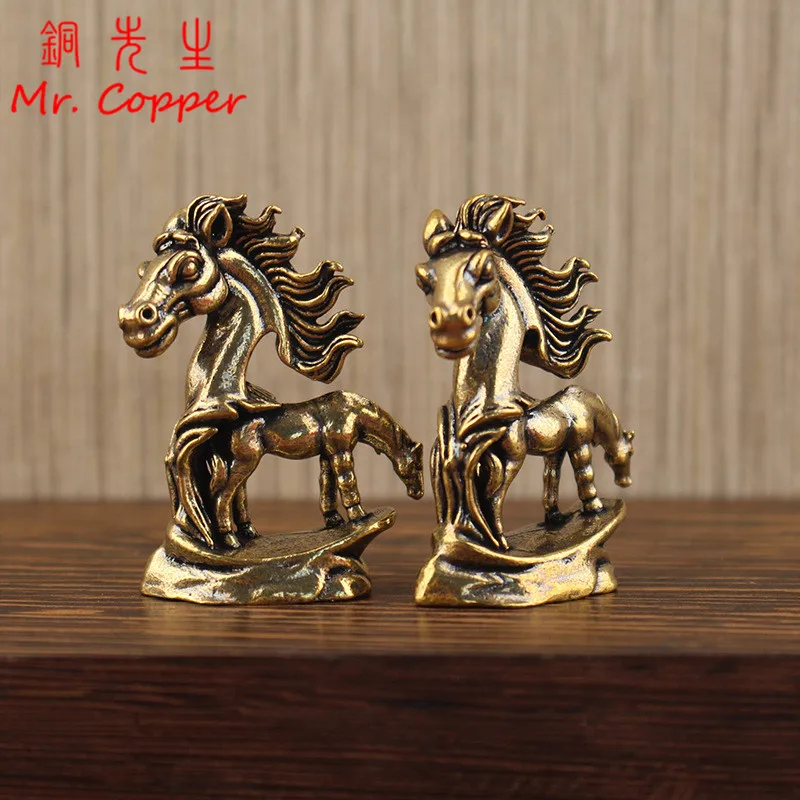 مجردة النحاس مزدوجة الحصان تمثال سطح المكتب زخرفة خمر الحيوان تمثال صغير المشهد الصغير زينة الحرف الملحقات