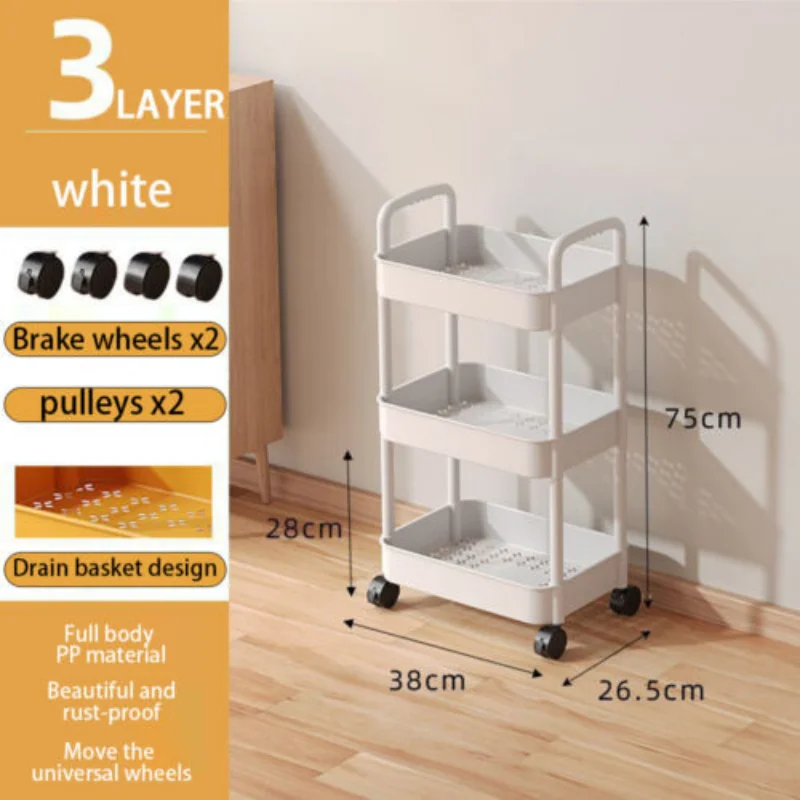 3 Tier Storage Trolley Cart On Wheels Kitchen Bathroom Laundry Rolg Rack NEW