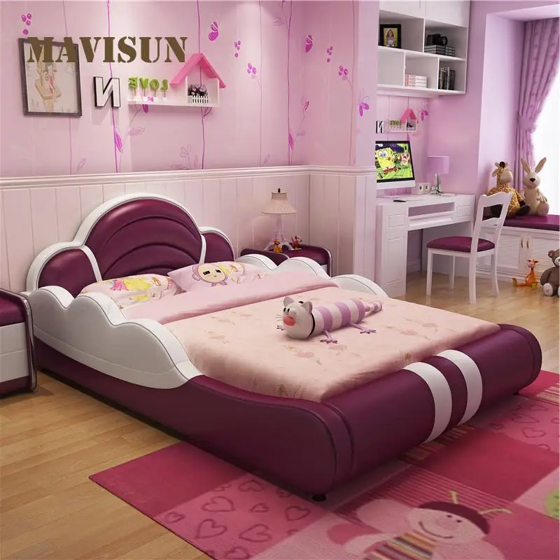 Lit de princesse rose pour enfants, meubles de chambre à coucher pour filles, mignon, créatif, moderne, minimaliste, personnalité, dessin animé, lit simple pour enfants