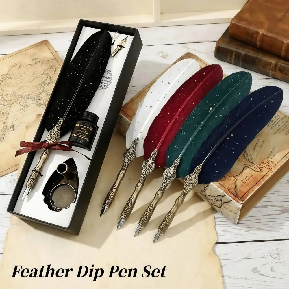 

Vintage Pen and Ink Set Lightweight Gift Box Feather Calligraphy Pen Exquisite Design 15 Ml Ink Fountain Pen Set Office Gifts