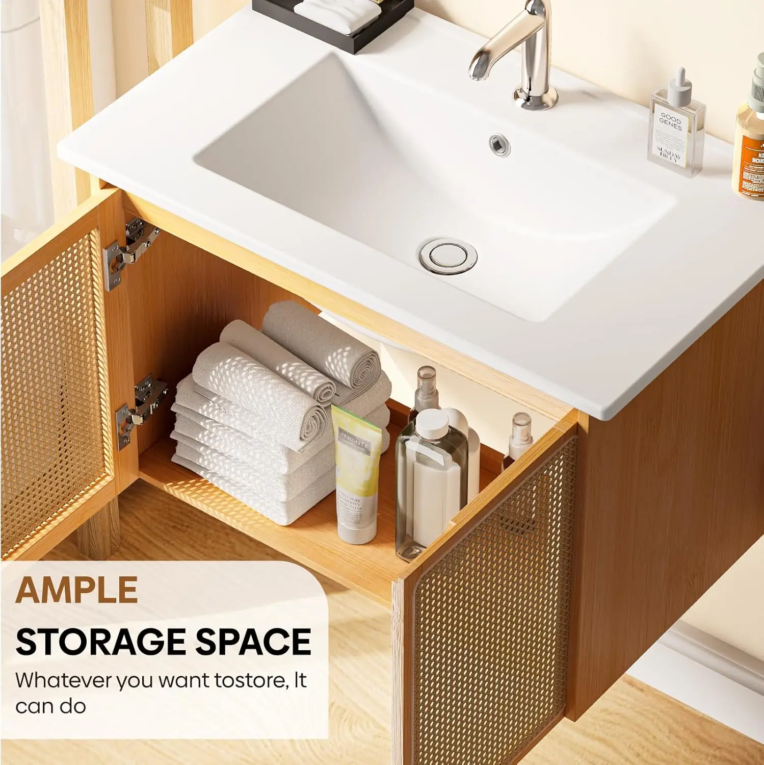 ！@Combohome High End Wash Basin Cabinet with Modern Storage Mirror with Under Sink Bathroom Cabinet