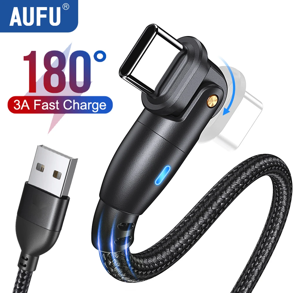 AUFU USB-Typ-C-Kabel, um 180 Grad drehbar, 3 A, schnelles Aufladen für Samsung Xiaomi Redmi, Handy, USB-C-Kabel, Typ-C-Ladegerät, Datenkabel