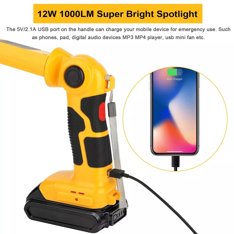 For Dewalt Lamp Work Light Flashlight Tool Light Spotlight Light For DEWALT 18W/12W 14.4V-20V Li-ion battery DCB200 DCB201