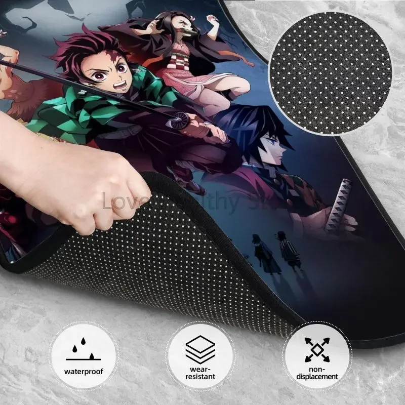 أنيمي شيطان القاتل أنيمي سيارة القدم الحصير مجموعة من 4 اكسسوارات السيارات ديكور الحصير ديكور مع عدم الانزلاق الأسود المضادة للانزلاق دعم