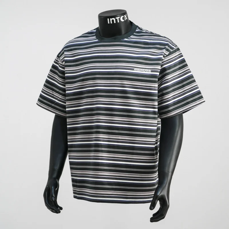 

Suede contrasting striped short sleeved T-shirt for men's fashion trend round neck loose casual artistic ins versatile top