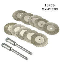 10pcs Diamond Cutting Wheel Sawing Bladings with 2 Connection 20mm Cut Cutter Discs for Rotary Tool
