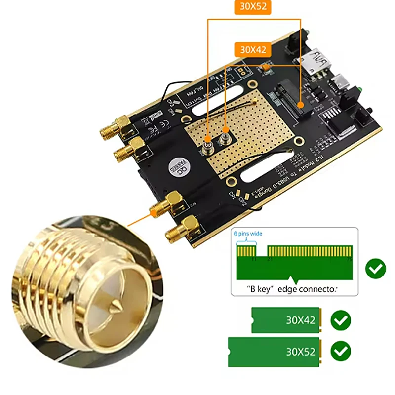 Convertidor de tarjeta inalámbrica M.2 NGFF, módulo 4G/5G a adaptador USB 3,0, placa elevadora, 4 antenas con ventilador enfriador, ranura para tarjeta SIM
