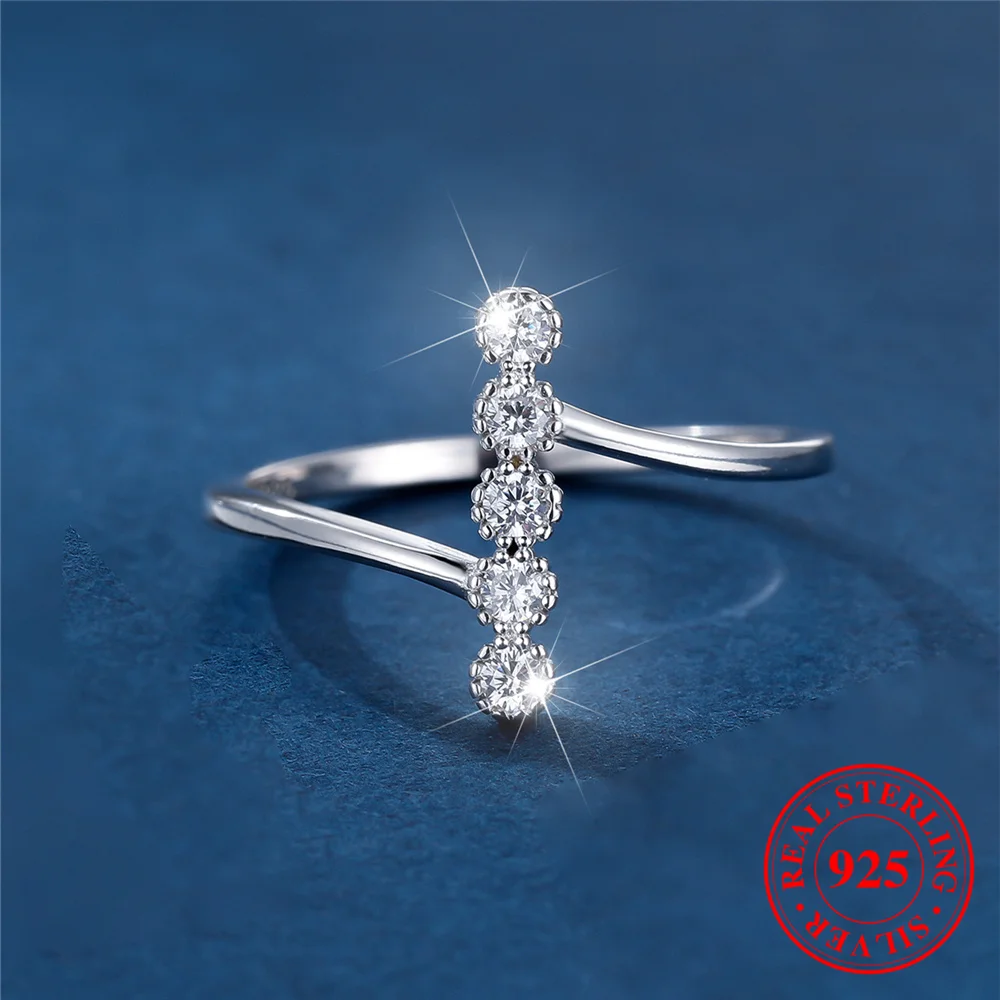 خاتم خطوبة أبيض مستدير للنساء ، فضة إسترليني حقيقية ، مجوهرات زفاف سوليتير عتيقة