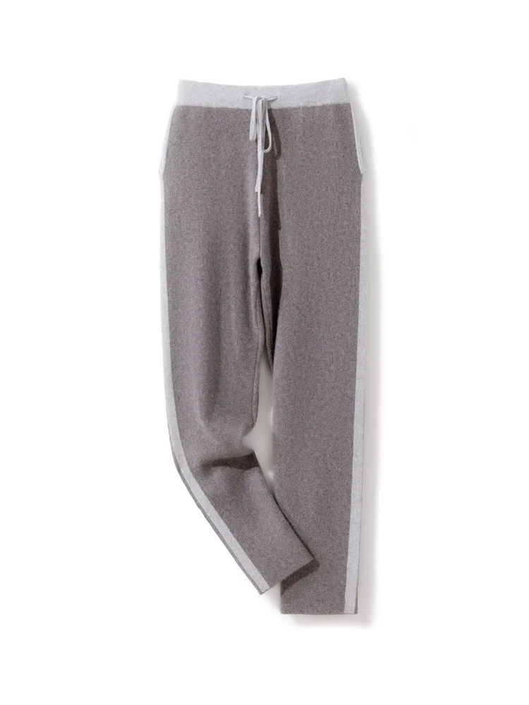 100% Cashmere Pants Men Thick Casual Pencil Pants Autumn Winter Drawstring Elastic Waist Trousers Fashion Sport Knitted Pants