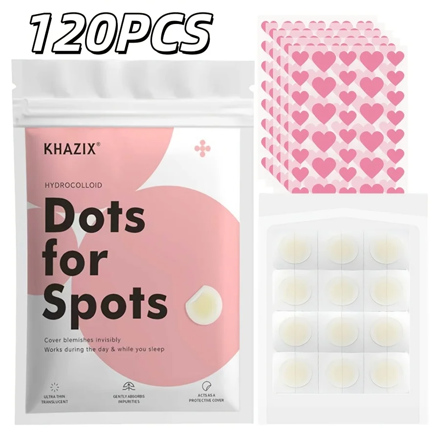 120PCS Hydrocolloid acne patch, pink heart with transparent circle, water-resistant and breathable,gentle in caring for the skin