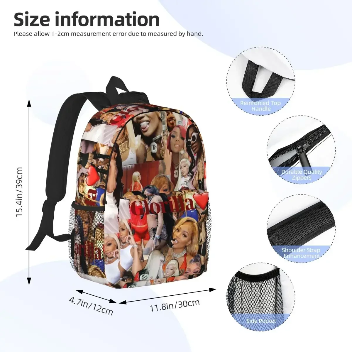 GloRilla Rapper Hip Hop Backpack Hot Sale Daypack Large Capacity Boy Girl BookBag Shoulder Bag for Men Women Children School Bag