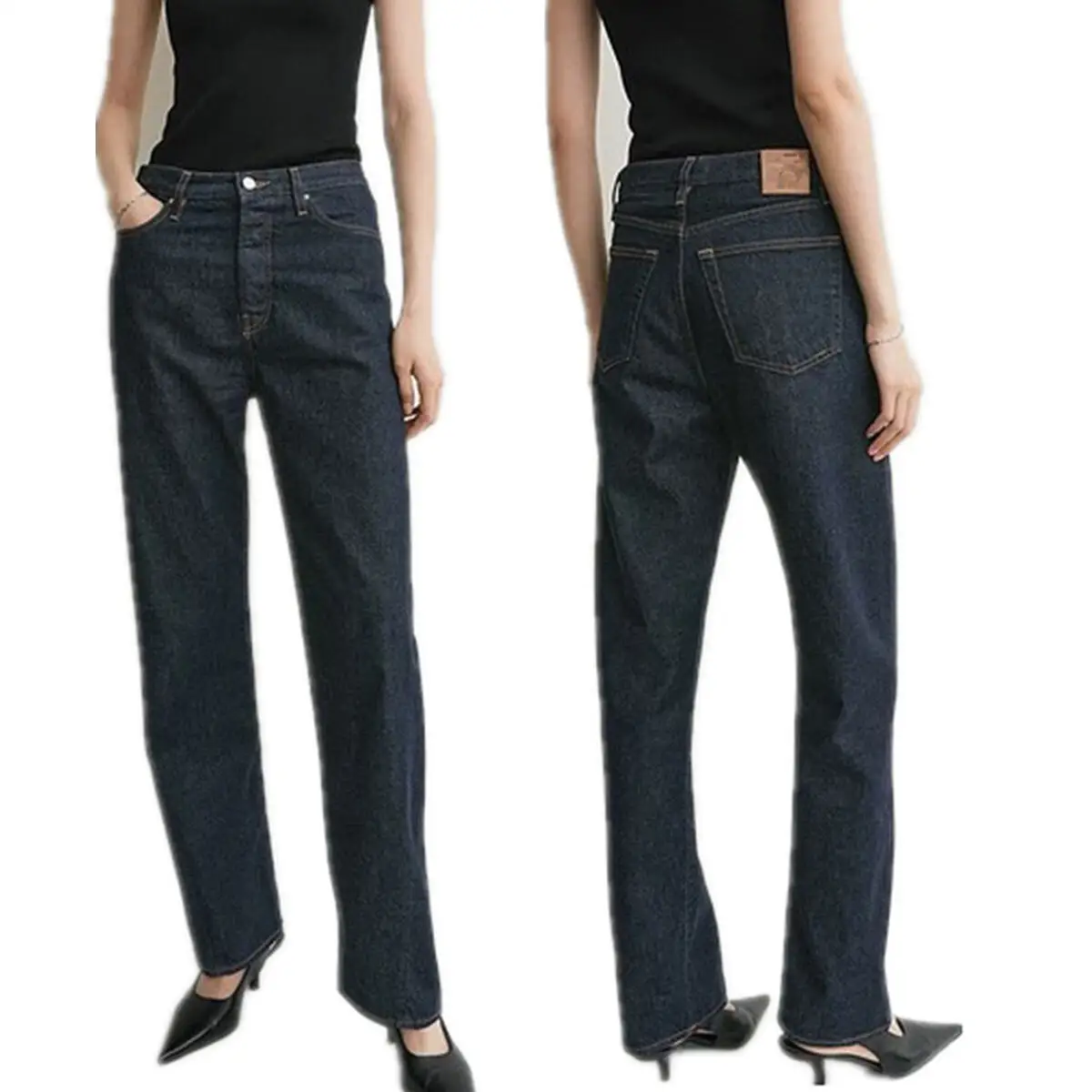 

Withered Nordic Minimalist Dark Blue Non-fading Jeans High Waist Solid Color Twisted Leg Design Denim Pants Trousers Women