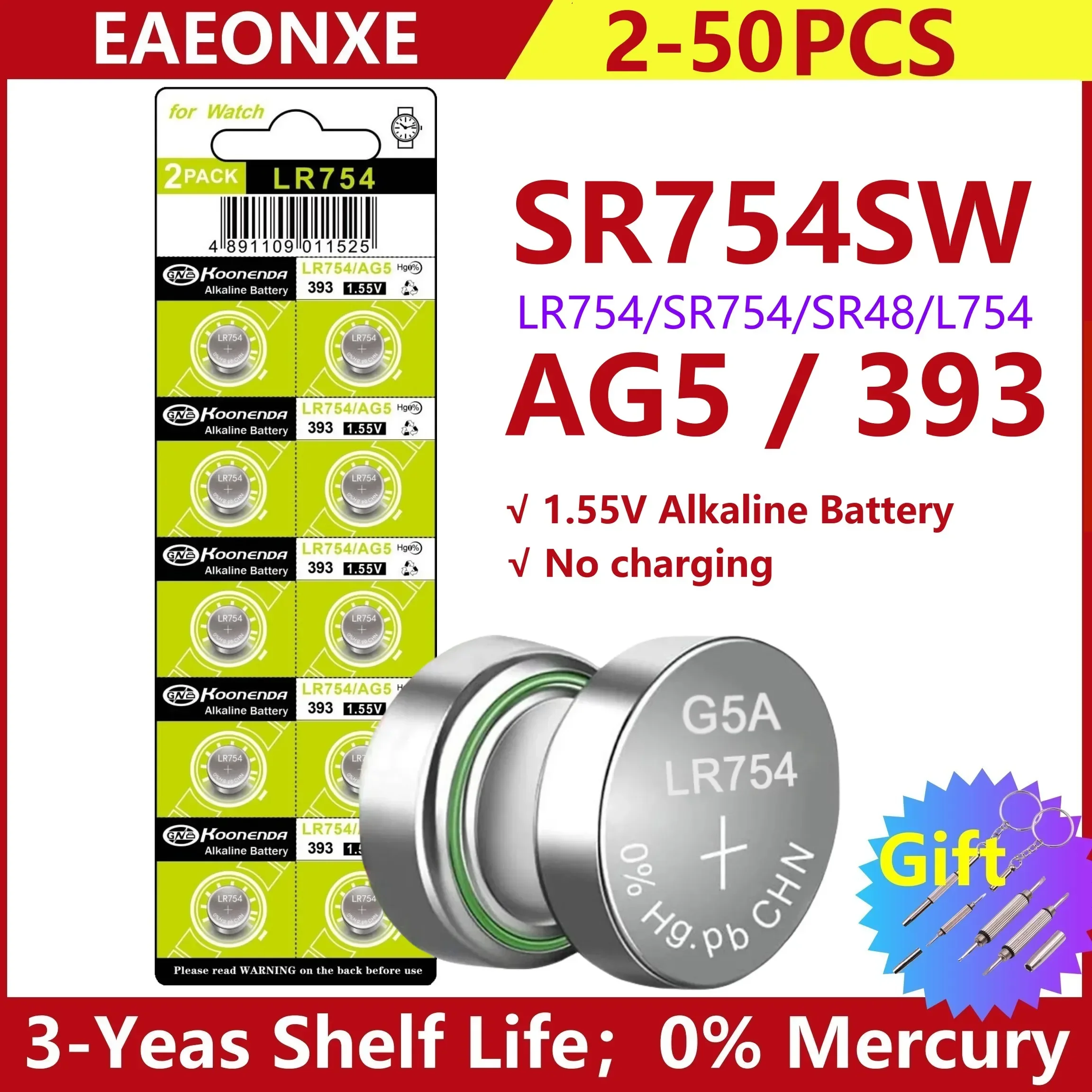 New 58mAh SR754SW LR754 AG5 1.5V Button Pilas Batteries SR754 LR48 193 393A Alkaline Cell Coin Battery For Watch Toy Clock