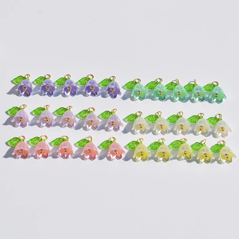 10pcs Acrylic Pearl Bell Orchids Pendant Stereoscopic Leaf Flower Elegant Plant Pendants For Earring Necklace Jewelry Making