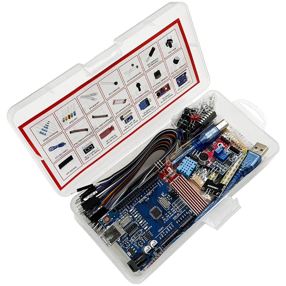 Elecrtonics-Kit básico divertido para Arduino Uno R3, placa de pruebas de 830 orificios, Kit de aprendizaje de arranque Dupont Elecrtonics