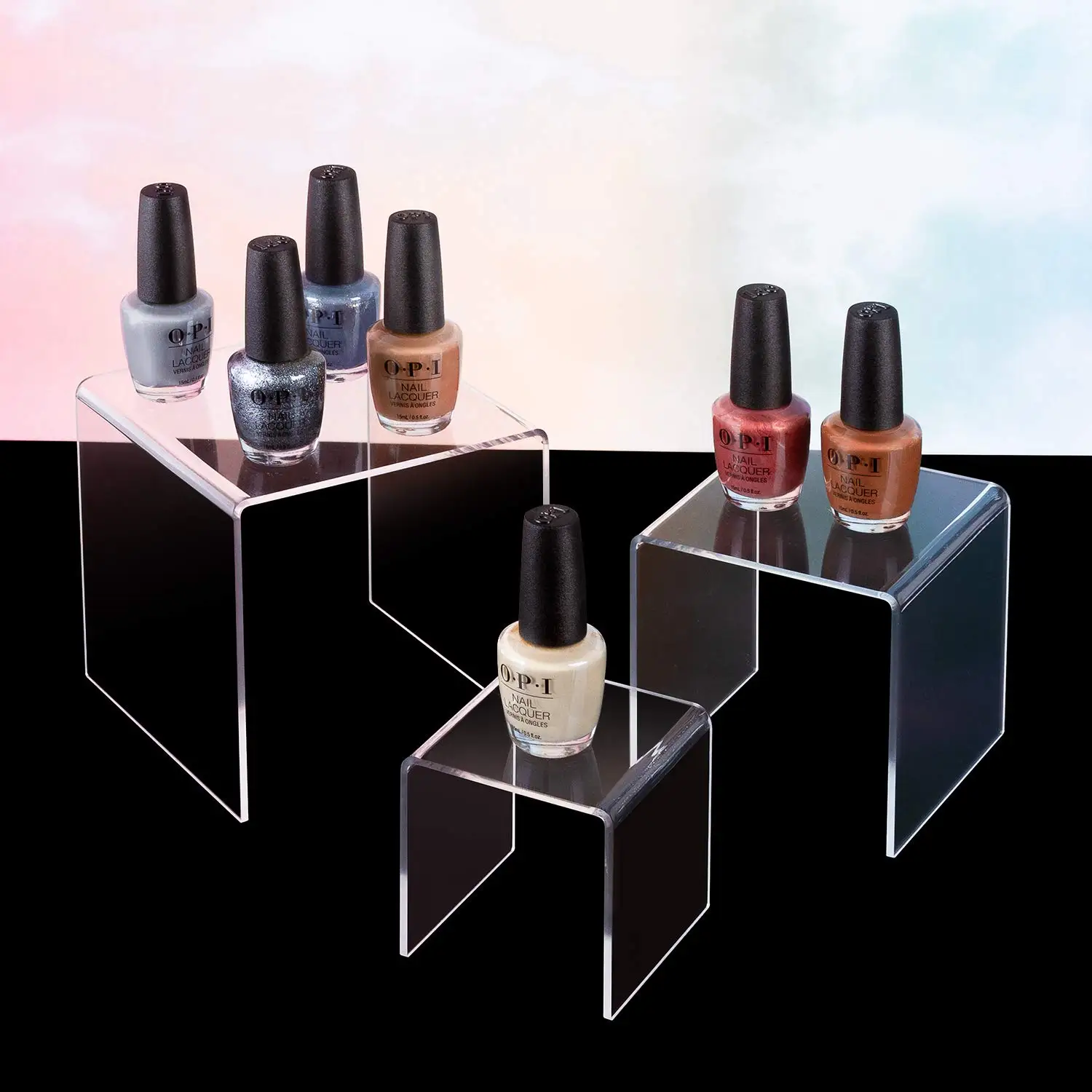 رف عرض أكريليك على شكل حرف U مكون من 15 تركيبات عرض مقاس للمجوهرات، حامل عرض لشخصيات البوب منظم كب كيك 5 مم