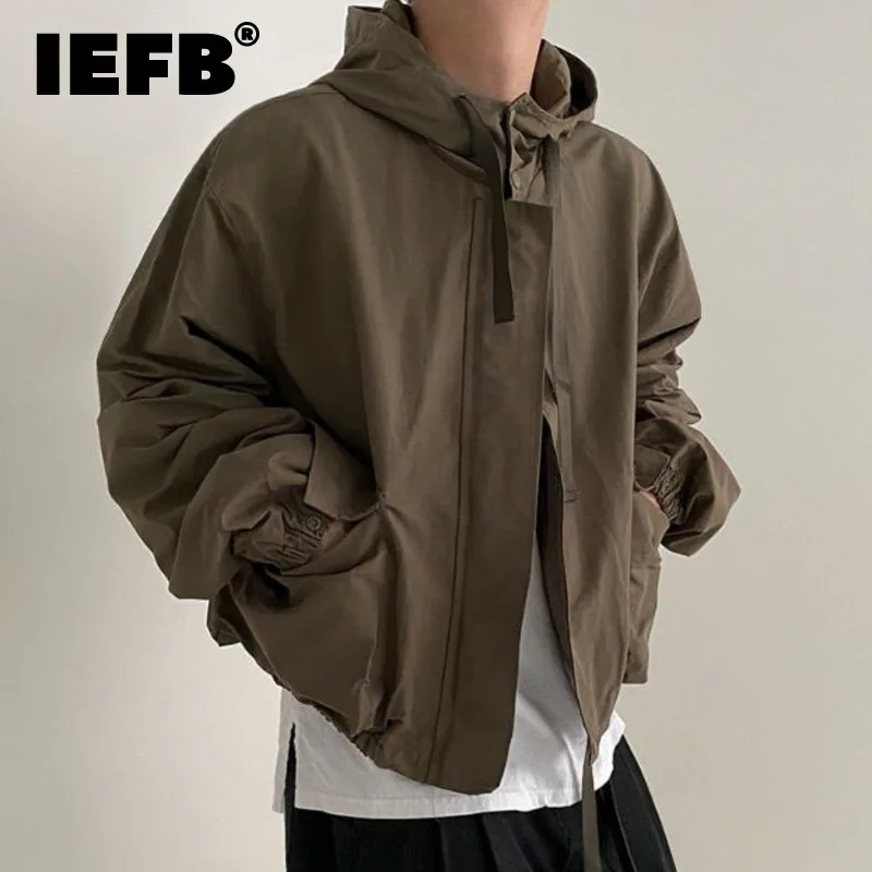 IEFB New Style Hooded Jacket Spring Loose Trend Cargo Jackets Zipper Solid Color Fashion Tide 2023 Casual Men\'s Clothing 9A7586