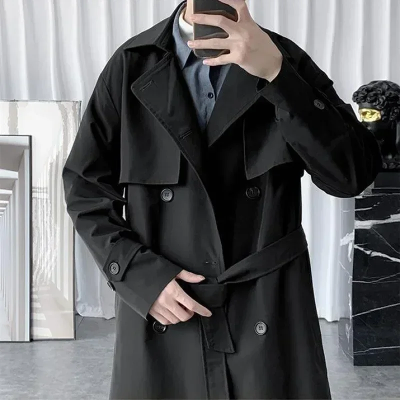 TFETTERS Brand Trench Mens Jacket Korean Fashion Casual X-Long Jackets for Men Autumn and Winter Solid Turn-Down Collar Coat Men