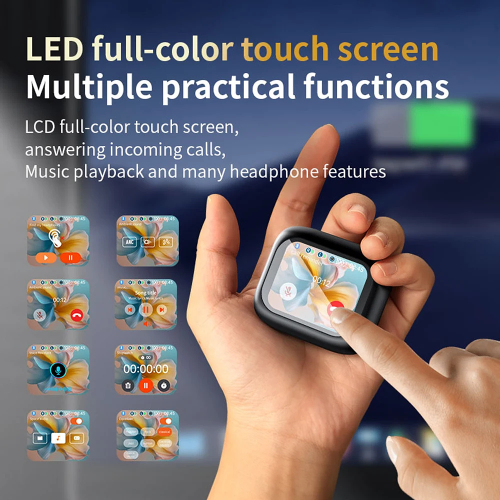 

Multi Functional Touch Screen Wireless Bluetooth Headphones Double Noise Reduction Earphones HIFI Stereo Earbuds With Microphone