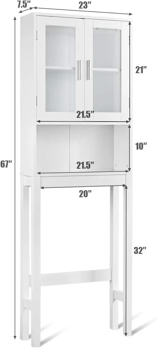 Wooden Over The Toilet Storage Cabinet Home Bathroom Space Saver Double Doors Adjustable Shelf Organizer Open Storage